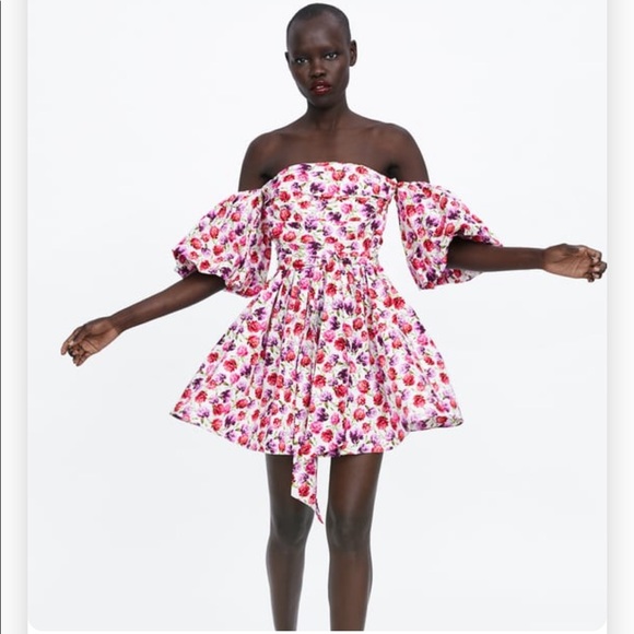 printed dress with belt zara